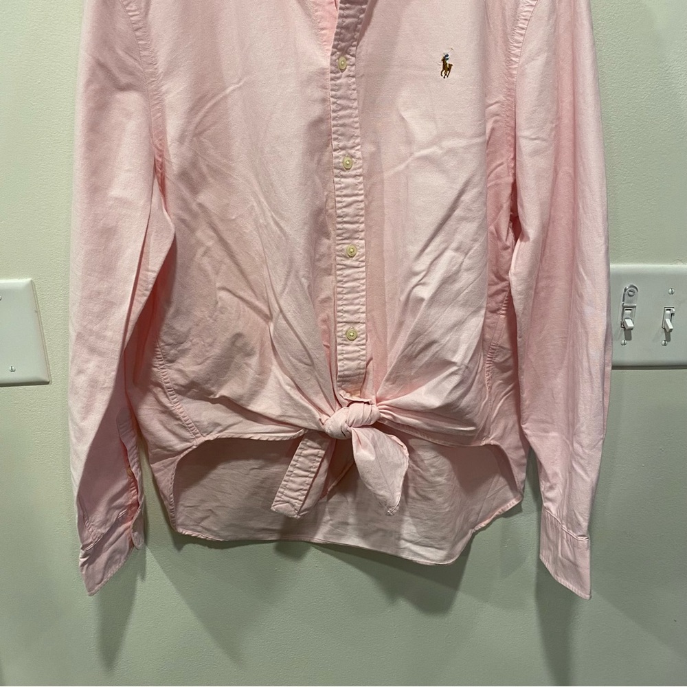 Ralph Lauren pink tie front button closure shirt size XL 100% cotton preppy - Picture 3 of 11